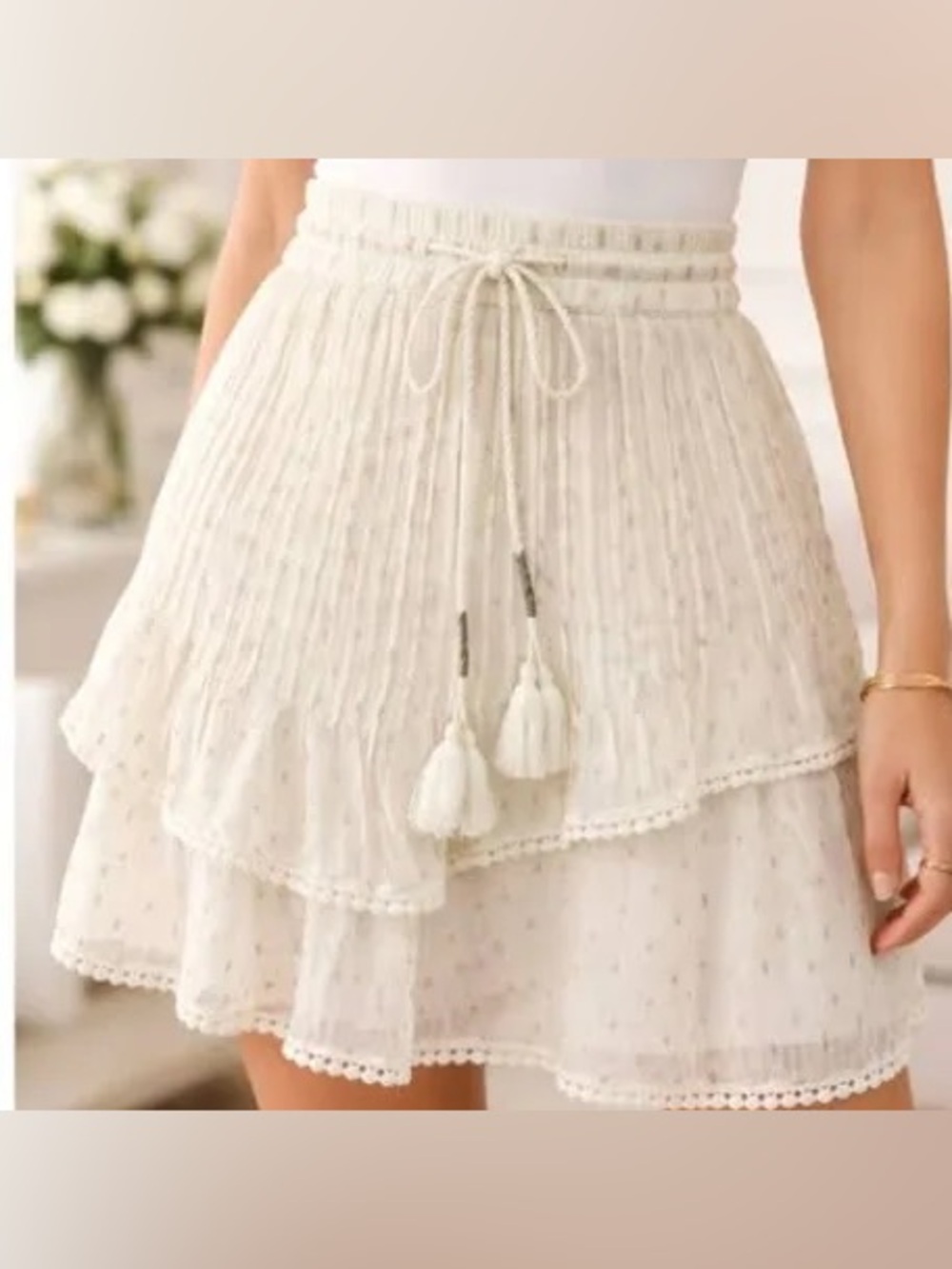 Anthropologie Tryb Primrose Skirt Size XS White with metallic gold polka dots